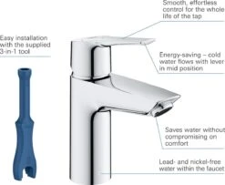 GROHE QuickFix Start Waterbesparende Wastafelkraan - Met EcoJoy® - Incl. Push-open Waste - Chroom - 23551002 -Badkamer Wijs 1200x985 1