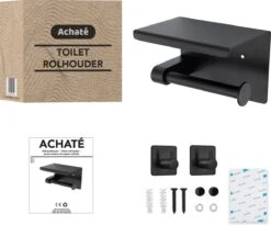 Toiletrolhouder Met Plankje - Zelfklevend Of Boren - WC Rolhouder - Incl. Handdoekhaakjes - Zwart -Badkamer Wijs 1200x994 1