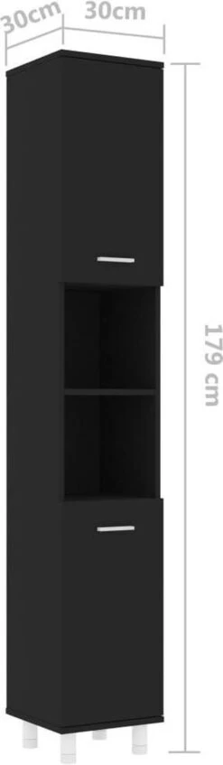 VidaXL Badkamerkast 30x30x179 Cm Spaanplaat Zwart -Badkamer Wijs 350x1200 1