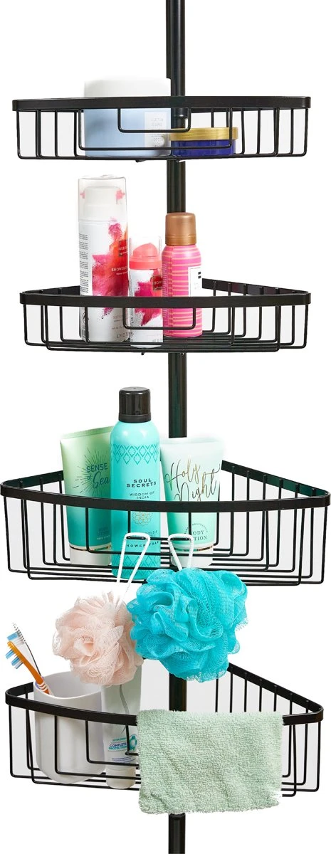Ogoods Telescopisch Doucherek Inclusief 4 Manden - Zwart - Badkamerrek - Zonder Boren - In Hoogte Verstelbaar - Opbergsysteem 3 Ogoods Telescopisch Doucherek Inclusief 4 Manden - Zwart - Badkamerrek - Zonder Boren - In Hoogte Verstelbaar - Opbergsysteem