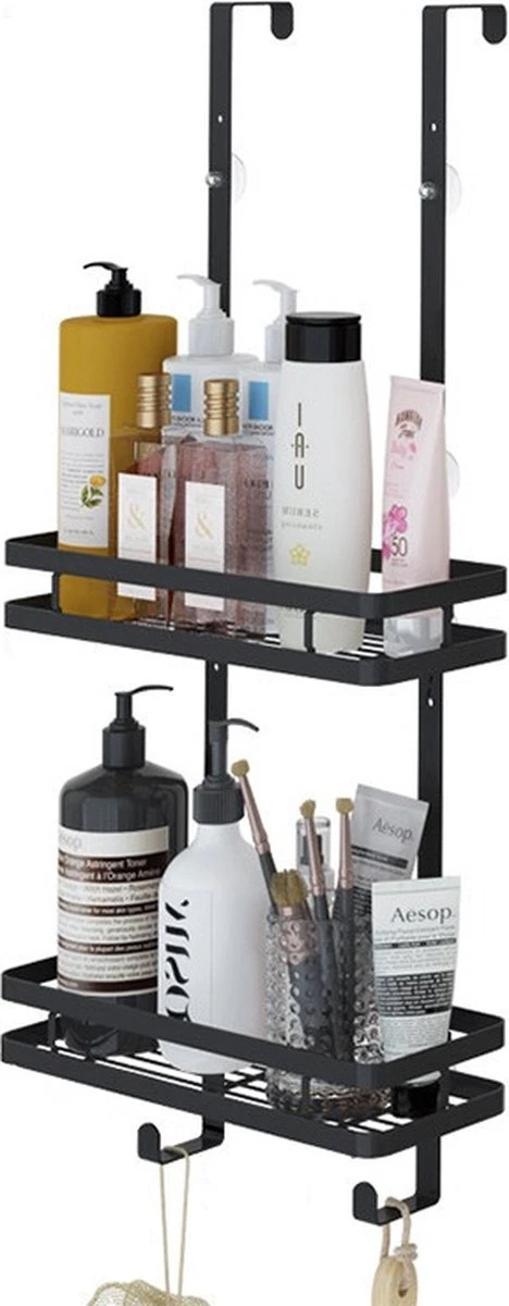 Souiri Doucherek - Stainless Doucherek - Zonder Boren - Doucherek Zwart - Doucherek Hangend - Badkamer Accessoires - RVS - 2 Laags 9 Souiri Doucherek - Stainless Doucherek - Zonder Boren - Doucherek Zwart - Doucherek Hangend - Badkamer Accessoires - RVS - 2 Laags - Afbeelding 7