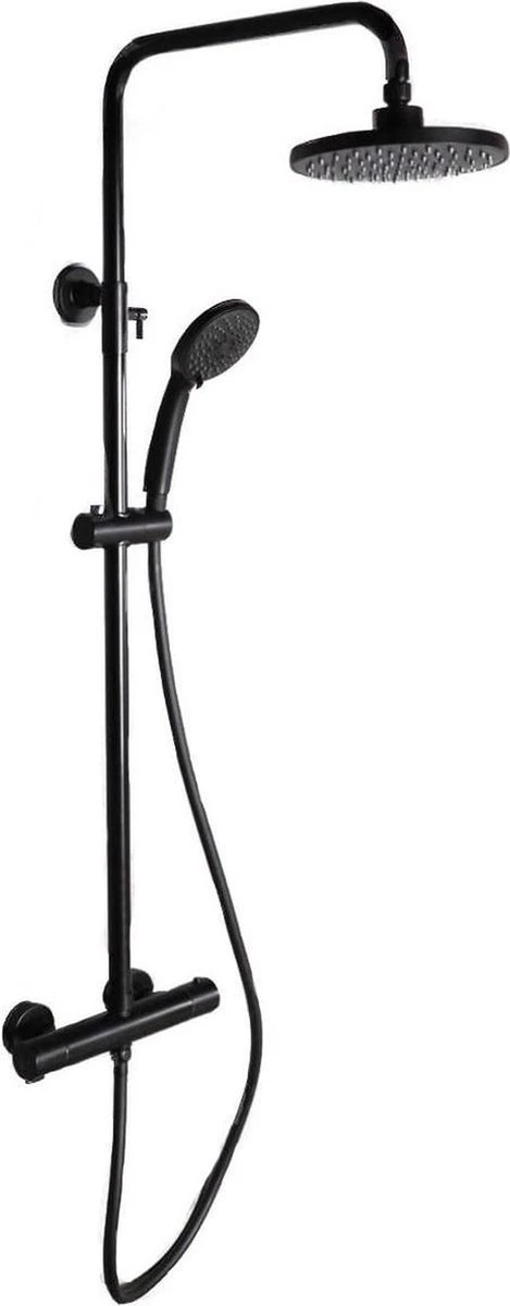 SAAR Opbouw Douche Set - Rond - Thermostaatkraan - Glijstang - Regendouche - Handdouche - Mat Zwart 3 SAAR Opbouw Douche Set - Rond - Thermostaatkraan - Glijstang - Regendouche - Handdouche - Mat Zwart