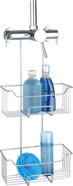 WENKO Doucherek Milo 2-laags 25x55cm RVS Glanzend - Doucherek Zonder Boren - Doucherek Hangend -Badkamer Wijs 474x1200