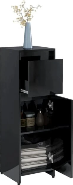 Furniture Limited - 4-delige Badkamermeubelset Bewerkt Hout Hoogglans Zwart -Badkamer Wijs 477x1200