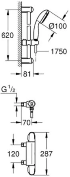 GROHE Grohtherm 1000 Thermostatische Douchekraan - 12 Cm - Chroom - 34153004 -Badkamer Wijs 480x1200 3
