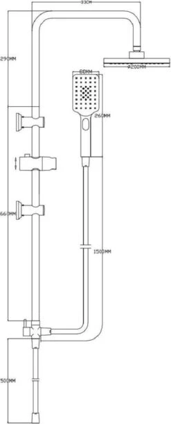 4bathroomz® Luxe Douchekolom Regendouche 20 Cm - Zwart -Badkamer Wijs 485x1200 2