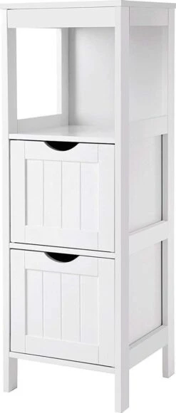 Staand Houten Badkamerkastje Met 2 Te Benutten Schuiflades - Vrijstaand Kastje Voor Badkamer Met Twee Lades - 30x30x89cm - Wit 19 Staand Houten Badkamerkastje Met 2 Te Benutten Schuiflades - Vrijstaand Kastje Voor Badkamer Met Twee Lades - 30x30x89cm - Wit -Badkamer Wijs 511x1200