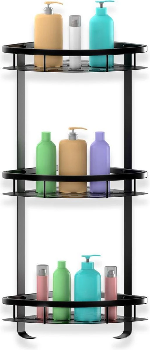 BrandtBergkamp Doucherek Zonder Boren – Badkamerrek – 3 Laags – Zwart 3 BrandtBergkamp Doucherek Zonder Boren – Badkamerrek – 3 Laags – Zwart