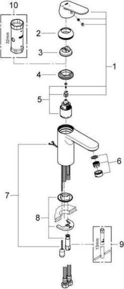 GROHE Eurosmart Cosmopolitan Wastafelkraan - Medium Uitloop - Met Trekwaste - Chroom - 2339700E -Badkamer Wijs 516x1200 2