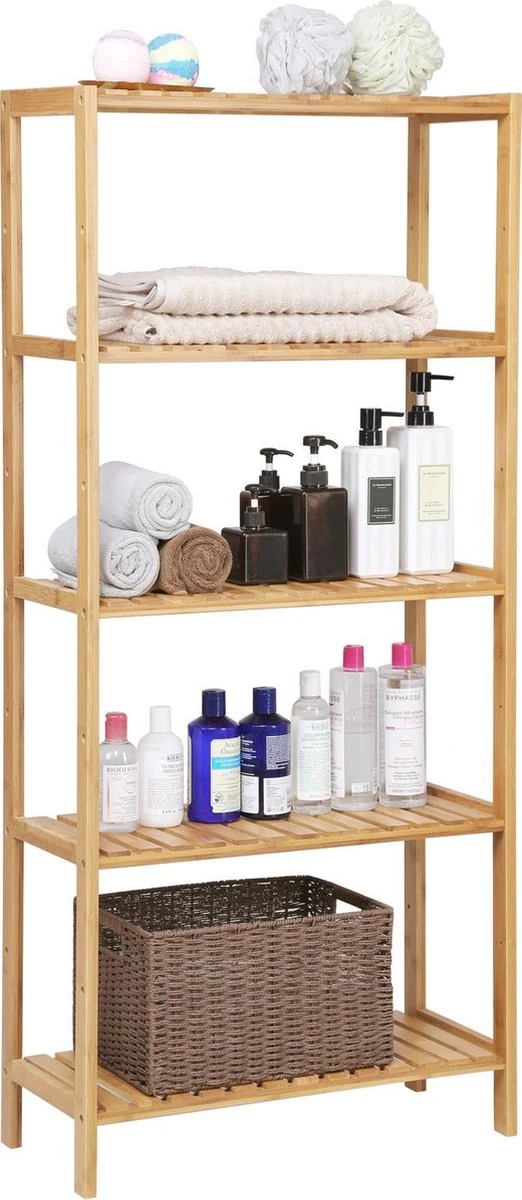 Songmics Badkamer Rek Met 9 Niveaus – Opbergrek Met Verstelbare Planken – Badkamerkast - Bamboe 3 Songmics Badkamer Rek Met 9 Niveaus – Opbergrek Met Verstelbare Planken – Badkamerkast - Bamboe