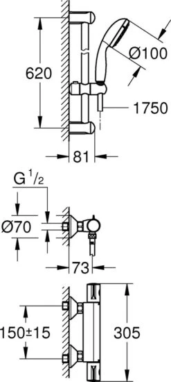 Wesseling & Bos Eva Doucheset – Douchemengkraan Met Thermostaat-glijstang 60 Cm - Mat Zwart - Compleet Met Alle Montagemateriaal -Badkamer Wijs 539x1200 2