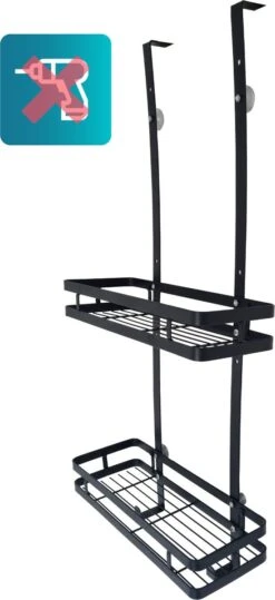 L'eauxe Doucherek Hangend Zonder Boren - Ophangbaar Badkamerrek Aan Douchewand - Opbergrek - Badkamer Accessoires - RVS - Zwart - Cadeau -Badkamer Wijs 550x1200