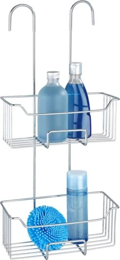 WENKO Doucherek Milo 2-laags 25x55cm RVS Glanzend - Doucherek Zonder Boren - Doucherek Hangend -Badkamer Wijs 553x1200