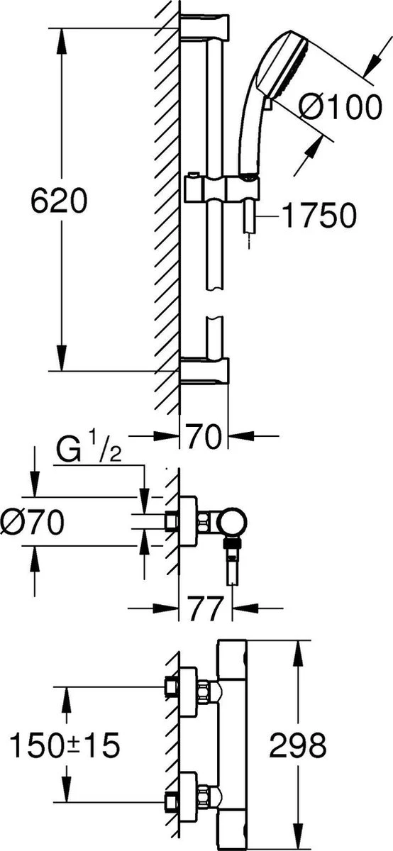 GROHE Grohtherm 800 Cosmopolitan Douchekraan - Met Glijstang En Handdouche - Incl. Koppelingen - Chroom - 34768000 4 GROHE Grohtherm 800 Cosmopolitan Douchekraan - Met Glijstang En Handdouche - Incl. Koppelingen - Chroom - 34768000 - Afbeelding 2