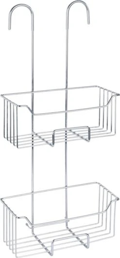 WENKO Doucherek Milo 2-laags 25x55cm RVS Glanzend - Doucherek Zonder Boren - Doucherek Hangend -Badkamer Wijs 561x1200