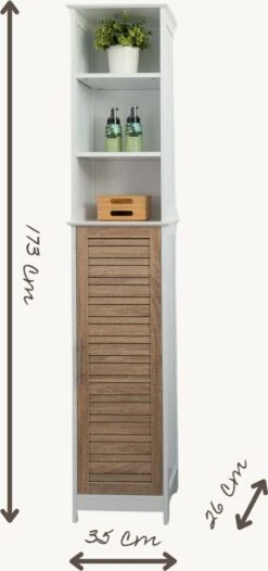 Miami - Badkamerkast - Badkamerkasten Hoog - Kolomkast Badkamer - Badkamermeubel - Wit/Eiken - 173 X 26 X 35 Cm -Badkamer Wijs 563x1200