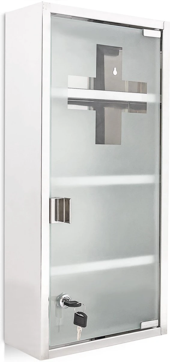 Relaxdays Medicijnkastje Rvs - Met Slot - Afsluitbare Medicijnkast - Hangend - Badkamer 4 Relaxdays Medicijnkastje Rvs - Met Slot - Afsluitbare Medicijnkast - Hangend - Badkamer - Afbeelding 2