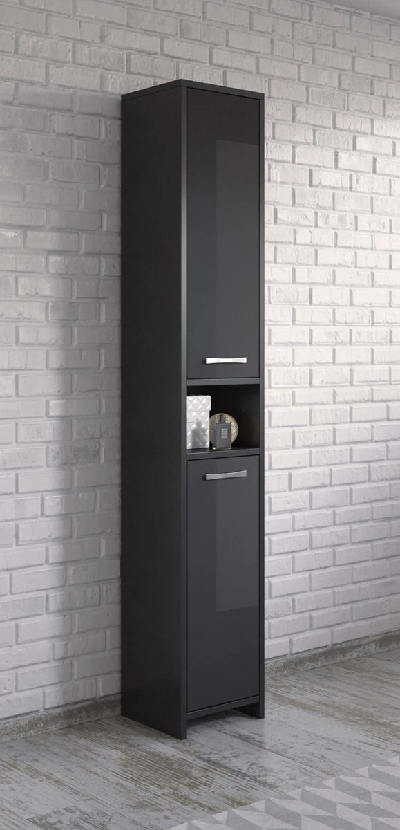 Badplaats Badkamerkast Nemo 32 Cm X 29 Cm X 167 Cm - Zwart Hoogglans - Staande Kolomkast Met Twee Deuren 7 Badplaats Badkamerkast Nemo 32 Cm X 29 Cm X 167 Cm - Zwart Hoogglans - Staande Kolomkast Met Twee Deuren - Afbeelding 5