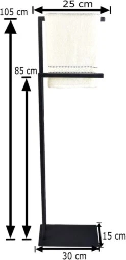 Handdoekrek, Handdoekhouder - Vrijstaand- Zwart- Metaal - 2 Armig -Badkamer Wijs 584x1200