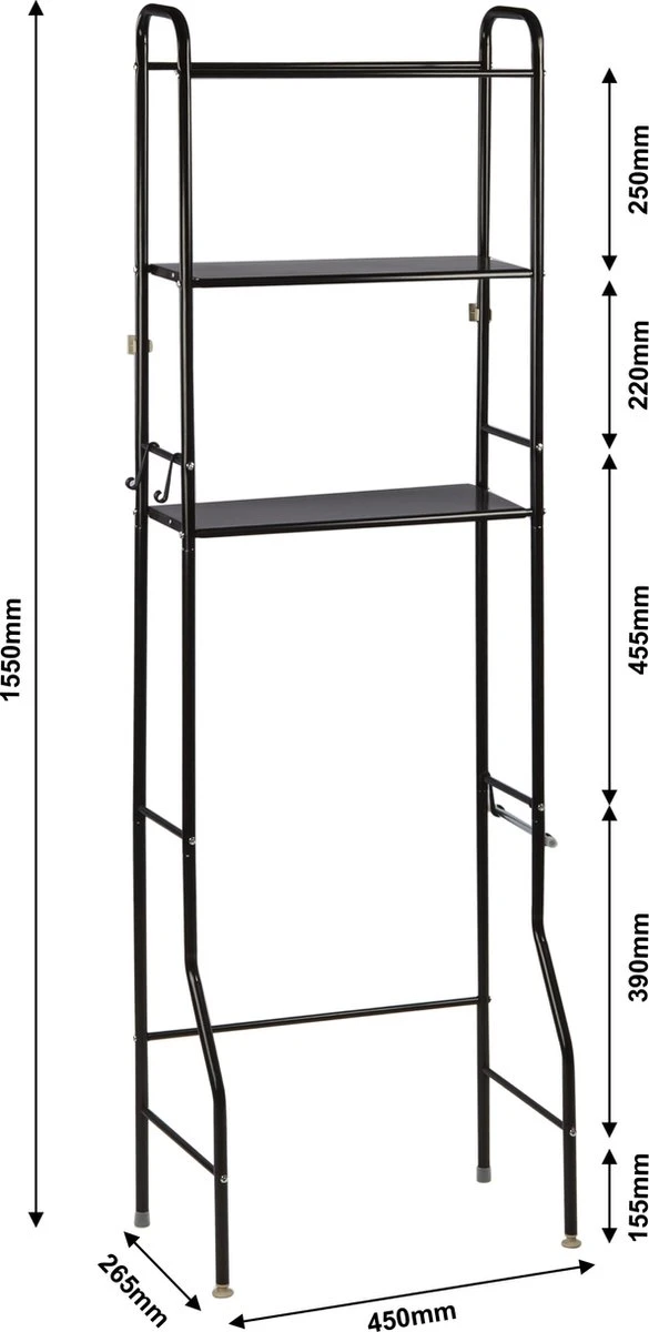 Alora Wc Opbergrek Tracy - Stellingkast Metaal - Opbergrek Metaal - Badkamerrek - Wc Kastje - Zwart 7 Alora Wc Opbergrek Tracy - Stellingkast Metaal - Opbergrek Metaal - Badkamerrek - Wc Kastje - Zwart - Afbeelding 5
