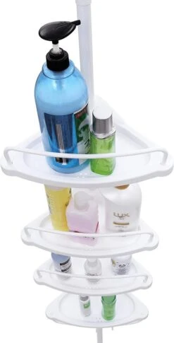 Merkloos Telescopisch Douche Rek Met 4 Lagen - Verstelbaar Bad / Douche Hoekrek Opbergrek - Uitschuifbaar Van 85-305 Cm - Wit -Badkamer Wijs 611x1200 1