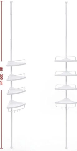 Merkloos Telescopisch Douche Rek Met 4 Lagen - Verstelbaar Bad / Douche Hoekrek Opbergrek - Uitschuifbaar Van 85-305 Cm - Wit -Badkamer Wijs 613x1200 1
