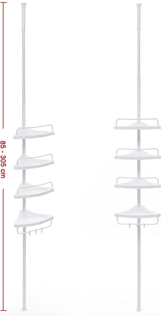 Hoppa! Telescopisch Doucherek Zonder Boren / Uitschuifbaar Douche Rek Van 85-305 Cm - Badopbergrek - Wit 10 Hoppa! Telescopisch Doucherek Zonder Boren / Uitschuifbaar Douche Rek Van 85-305 Cm - Badopbergrek - Wit - Afbeelding 8