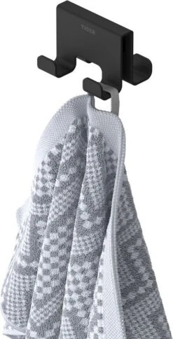 Tiger Caddy - Handdoekhaak Voor Douchecabine - Glaspaneel Dikte 6-8 Mm - 3,5 X 7 X 5 Cm - Dubbel - Zwart -Badkamer Wijs 613x1200