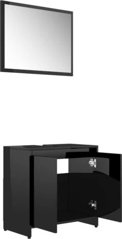 Furniture Limited - 4-delige Badkamermeubelset Bewerkt Hout Hoogglans Zwart -Badkamer Wijs 616x1200 5