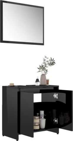 Furniture Limited - 4-delige Badkamermeubelset Bewerkt Hout Hoogglans Zwart -Badkamer Wijs 622x1200 2