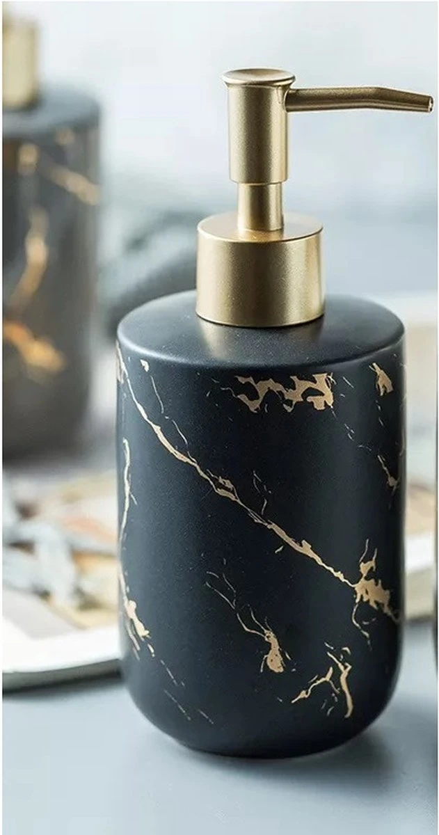 SIEPS Zeepdispenser - Zeeppompje Zwart & Goud - Vrijstaand 400 ML Zeephouder - Keramiek 5 SIEPS Zeepdispenser - Zeeppompje Zwart & Goud - Vrijstaand 400 ML Zeephouder - Keramiek - Afbeelding 3