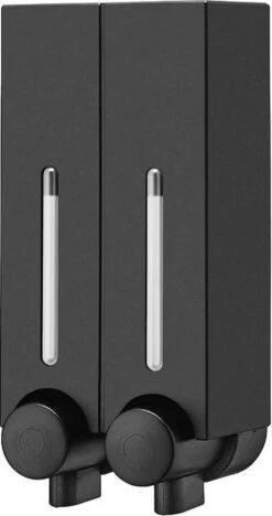 Aquathof, Zeepdispenser, Mat Zwart, 2 Kamer, 2 Reservoirs, 2x250ml - Hangend - Wandmontage