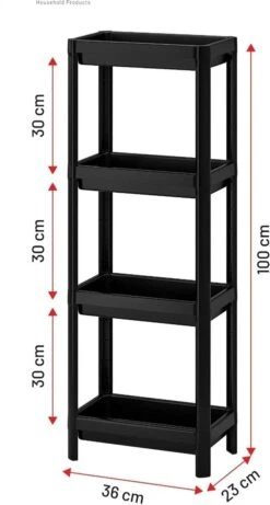 Merkloos Badkamerrek - 4 Etages - Keukenrek - Opbergrek - Staand Badkamerrek - Zwart - 100x36x23 CM -Badkamer Wijs 643x1200 3