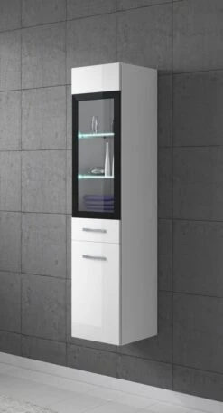 Badplaats Badkamerkast Rio 30 X 30 X 131 Cm - Wit Hoogglans - Hangende Kolomkast Met 2 Deuren -Badkamer Wijs 650x1200