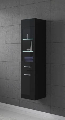 Badplaats Badkamerkast Rio 30 X 30 X 131 Cm - Zwart Hoogglans - Hangende Kolomkast Met 2 Deuren -Badkamer Wijs 650x1200 3