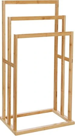 Merkloos Decopatent® Handdoekrek - Vrijstaand Handdoekenrek Voor In Badkamer - Handdoekrek - Bamboe Hout - Handdoek - Droogrek Met 3 Armen -Badkamer Wijs 667x1200 4