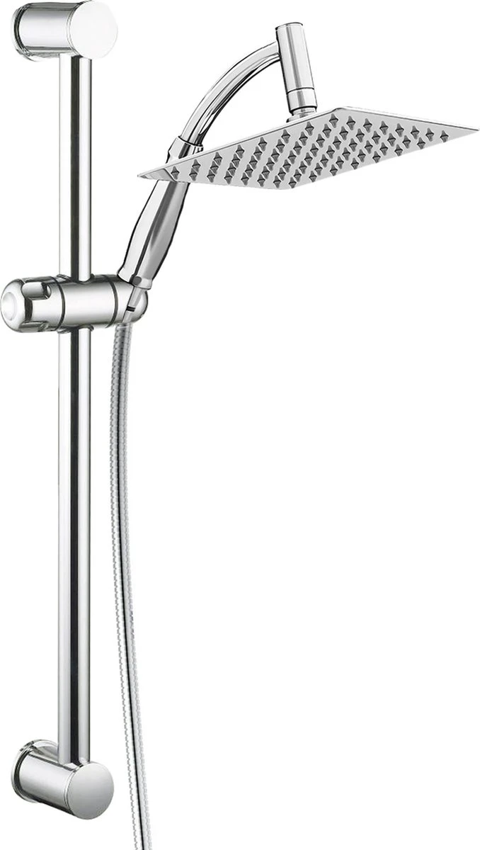 Regendouche XL Deluxe Met Glijstang - ø 28 Cm - Douchekop Met Slang En Stang - Vierkant - RVS - Chrome - Glijstangset - Spa - Wellness 3 Regendouche XL Deluxe Met Glijstang - ø 28 Cm - Douchekop Met Slang En Stang - Vierkant - RVS - Chrome - Glijstangset - Spa - Wellness