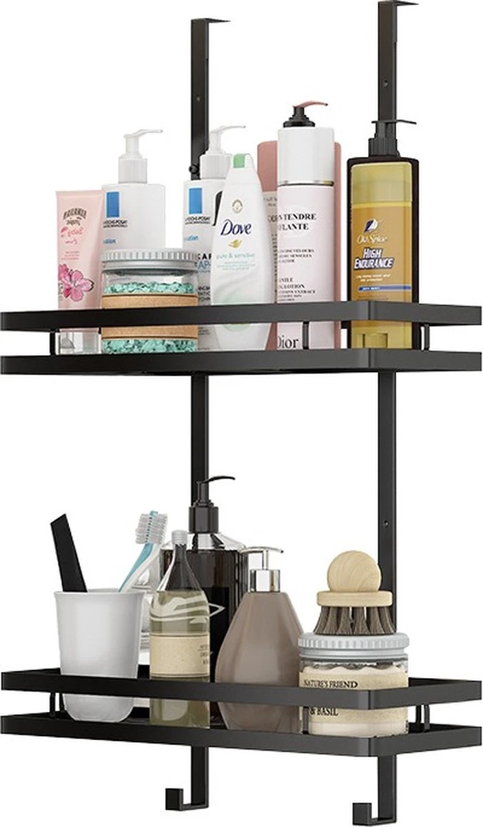 Souiri Doucherek - Stainless Doucherek - Zonder Boren - Doucherek Zwart - Doucherek Hangend - Badkamer Accessoires - RVS - 2 Laags 3 Souiri Doucherek - Stainless Doucherek - Zonder Boren - Doucherek Zwart - Doucherek Hangend - Badkamer Accessoires - RVS - 2 Laags