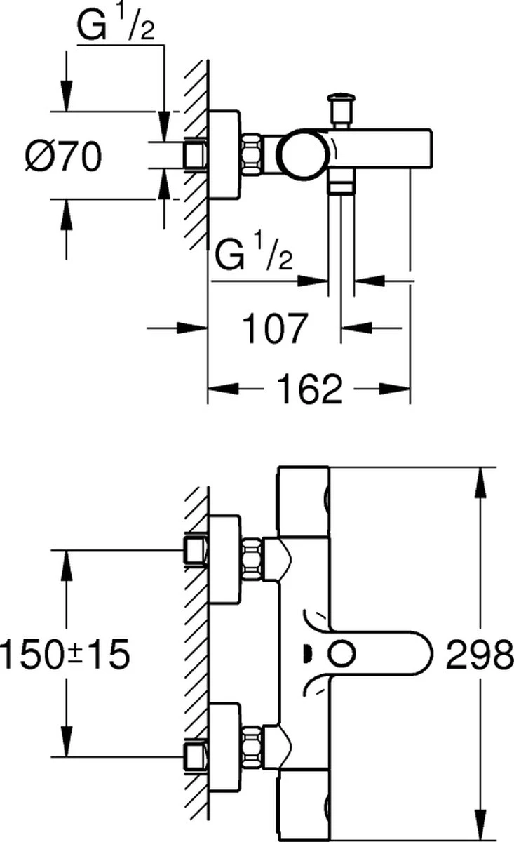 GROHE QuickFix Precision Get Thermostatische Badkraan - EcoJoy® - 15cm - Met Koppelingen - Chroom - 34774000 4 GROHE QuickFix Precision Get Thermostatische Badkraan - EcoJoy® - 15cm - Met Koppelingen - Chroom - 34774000 - Afbeelding 2