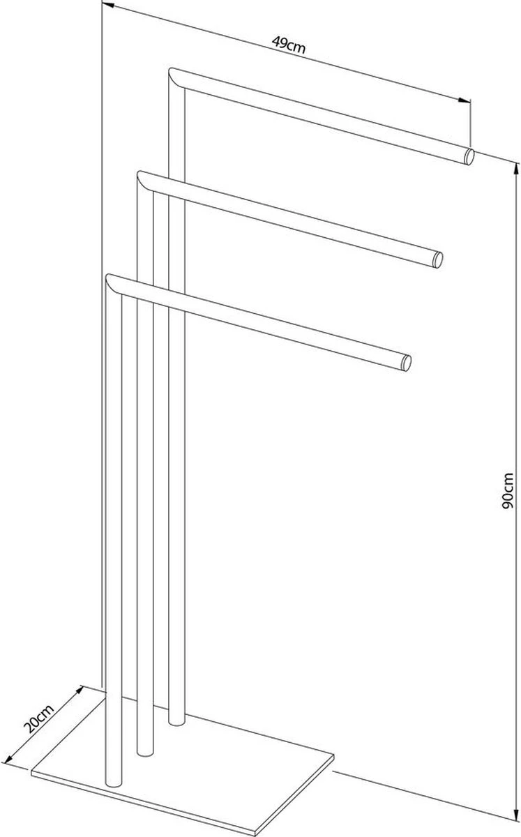 Sealskin Tube - Handdoekrek 3-armig Vrijstaand - Chroom 4 Sealskin Tube - Handdoekrek 3-armig Vrijstaand - Chroom - Afbeelding 2