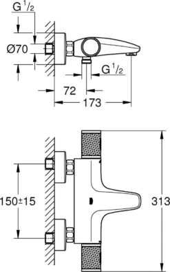 GROHE Grohtherm 1000 Performance Thermostatische Badkraan - 15cm - Met Koppelingen - Chroom - 34779000 -Badkamer Wijs 752x1200 6