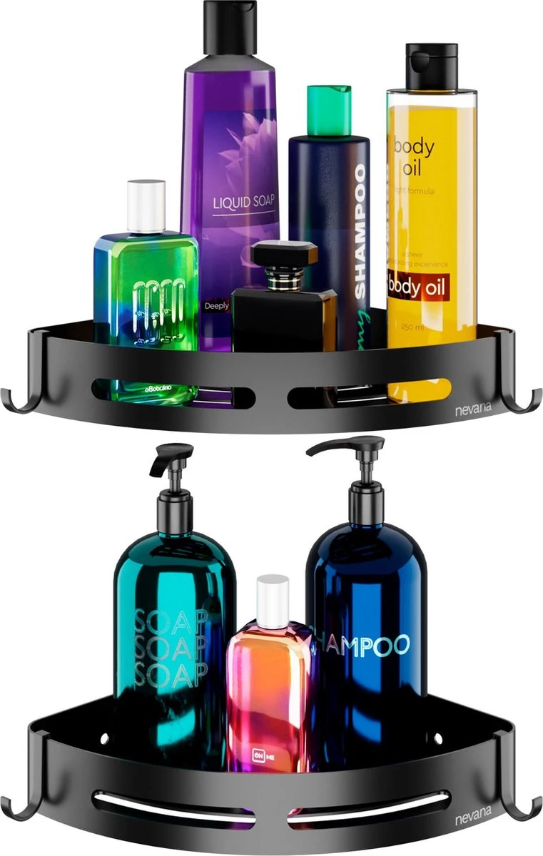 Doucherek 2 Stuks - Douchemand - Hangend Hoek - Telescopisch - Zonder Boren - Zwart - RVS 4 Doucherek 2 Stuks - Douchemand - Hangend Hoek - Telescopisch - Zonder Boren - Zwart - RVS - Afbeelding 2