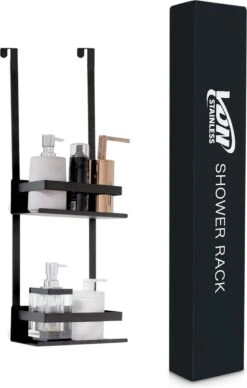 VDN Stainless Doucherek Zonder Boren - Doucherek Hangend - Doucherek Zwart - RVS - Doucherek Aan Douchewand - 2 Laags -Badkamer Wijs 764x1200 1