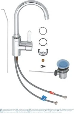 GROHE Eurosmart Cosmopolitan Wastafelkraan - Hoge C-uitloop - Met Trekwaste - Chroom - 32830001 -Badkamer Wijs 780x1200