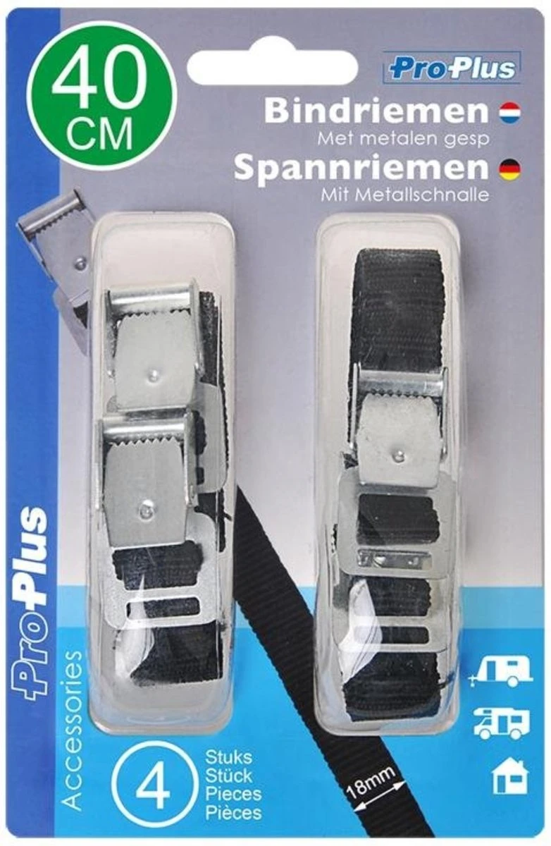 PROPLUS Pro Plus Bindriemen Met Metalen Gesp - 18 Mm X 40 Cm - Zwart - 4 Stuks 4 PROPLUS Pro Plus Bindriemen Met Metalen Gesp - 18 Mm X 40 Cm - Zwart - 4 Stuks - Afbeelding 2