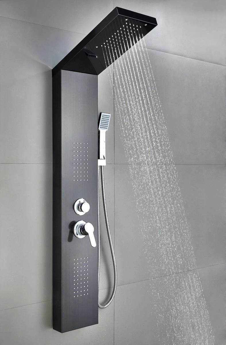 Badplaats Douchepaneel Aras - Zwart - Regendouche Met Mengkraan En Douchekop 6 Badplaats Douchepaneel Aras - Zwart - Regendouche Met Mengkraan En Douchekop - Afbeelding 4