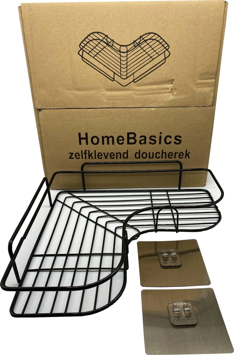 HomeBasics Zelfklevend Doucherek | Zwart | Zonder Boren | Doucherek Met Zuignap | Zuignappen | Doucherek Hoek | Badrek | Douchemandje | Keukenrek | Specerijenrek | Kruidenrek 9 HomeBasics Zelfklevend Doucherek | Zwart | Zonder Boren | Doucherek Met Zuignap | Zuignappen | Doucherek Hoek | Badrek | Douchemandje | Keukenrek | Specerijenrek | Kruidenrek - Afbeelding 7