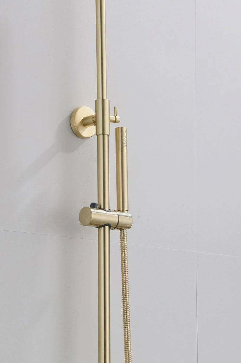 Wesseling & Bos Doucheset - Regendouche Mat Goud Geborsteld - Doucheset Met Thermostaatkraan - Atlanta 7 Wesseling & Bos Doucheset - Regendouche Mat Goud Geborsteld - Doucheset Met Thermostaatkraan - Atlanta - Afbeelding 5