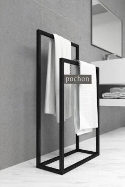 Pochon Home - Handdoekrek Metaal - Mat Zwart - Vrijstaand - Metaal - Handdoekhouder - 2 Rails -Badkamer Wijs 800x1200 21