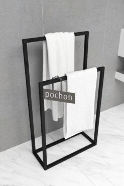 Pochon Home - Handdoekrek Metaal - Mat Zwart - Vrijstaand - Metaal - Handdoekhouder - 2 Rails -Badkamer Wijs 800x1200 24